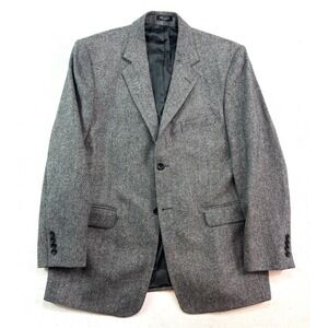 Stafford Herringbone Tweed black white 42R lambswool blazer jacket sport coat